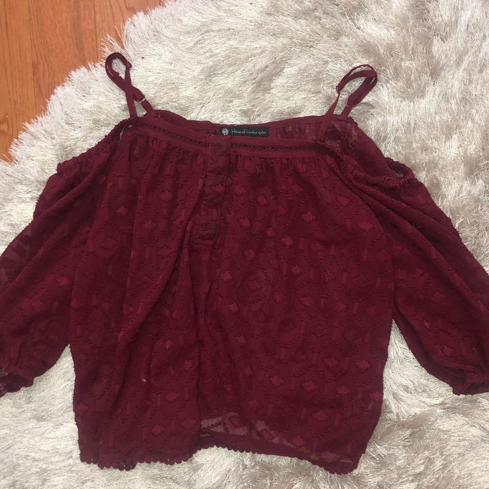 Maroon Off the Shoulder Cropped Blouse